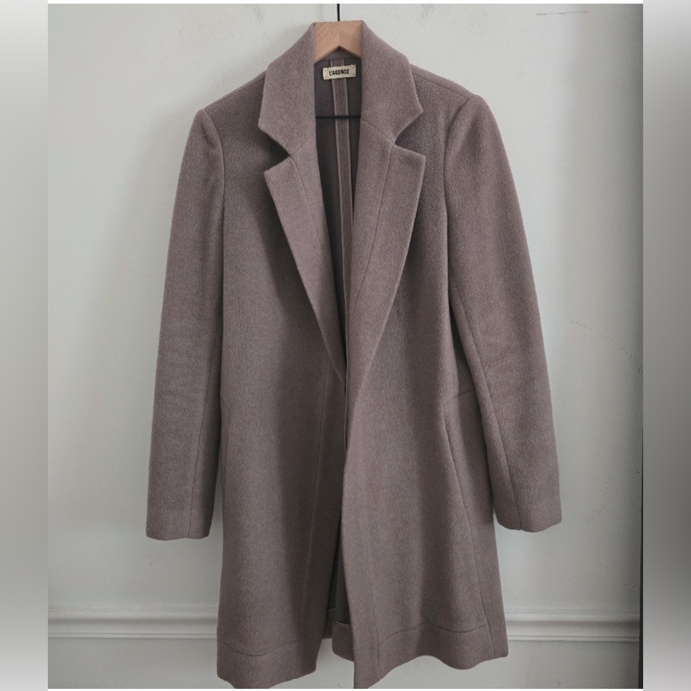 L'agence wool and silk blend taupe long blazer coat size 8